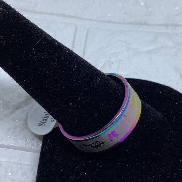 Stainless Steel Sliver Metallic Rainbow Love Ring Unisex Sliver Tone‎ Size 12 - Picture 8 of 9